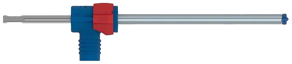 Ein blau-rotes Einhandzwinge mit ergonomischem Griff und langem Spannarm, ideal zum Fixieren von Werkstücken bei der Holzarbeit.