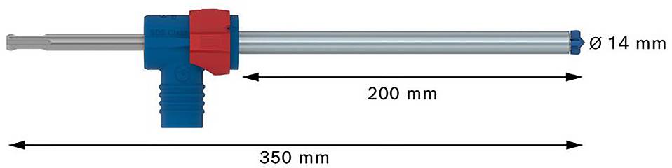 Technische Zeichnung einer Metallstange mit Griff: Länge 350 mm, nutzbare Länge 200 mm, Durchmesser 14 mm.