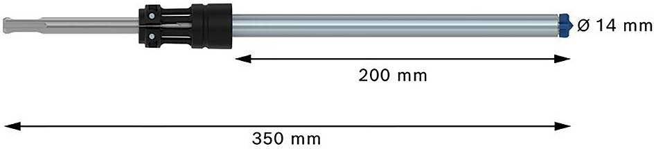 Mechanischer Stößel mit einer Länge von 350 mm und einem Durchmesser von 14 mm. Der Innenbereich misst 200 mm.