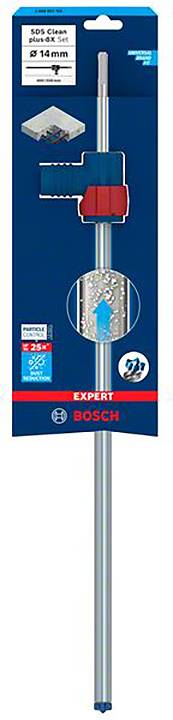 'Bosch Expert Betonbohrer' Verpackung, zeigt einen Bohrer mit blauer Spitze, 14 mm Durchmesser. Ideal für Betonarbeiten.