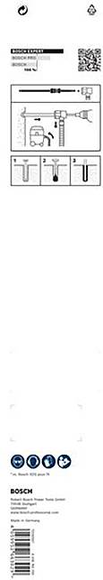 Verpackungsanleitung für Bosch Zubehör. Zeigt Montageanleitung mit Bildanweisungen und Teilenummern.