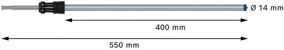 Zylindrisches Metallrohr, Durchmesser 14 mm, Länge 550 mm, markiert mit 400 mm zwischen den Pfeilen.