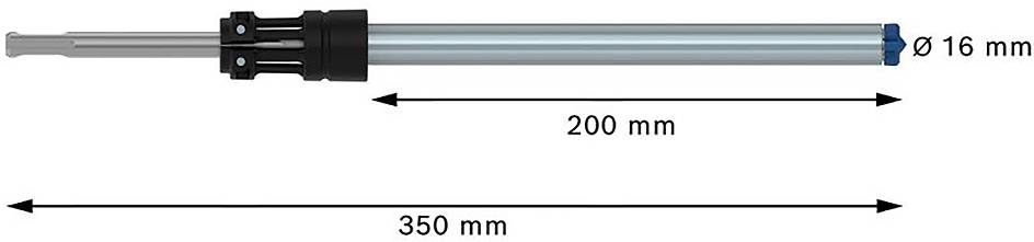 Abbildung eines Stabmotors mit zwei Maßangaben: Länge 350 mm, Durchmesser 16 mm und eine innere Länge von 200 mm.