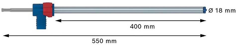 Technische Zeichnung eines Metallrohrs mit Griff. Länge 550 mm, Durchmesser 18 mm, Griffbereich 400 mm.