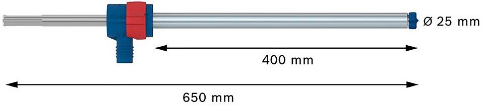 Labormessstab, Länge 650 mm, maßstabsgerecht markiert: roter Cliphalter, blaues Handstück. Durchmesser 25 mm, Innenmaß 400 mm.