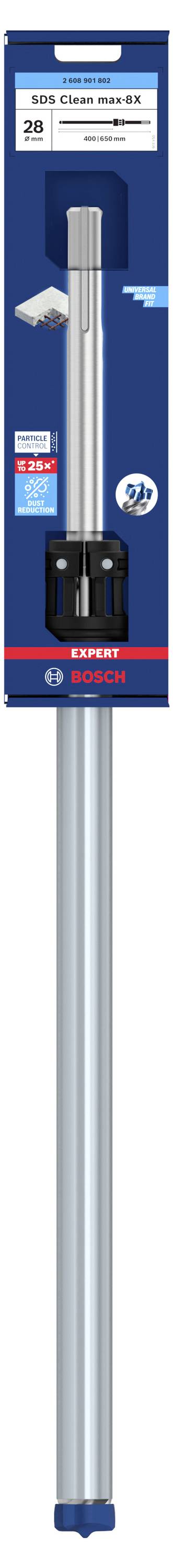 'Bosch Fliesenbohrer' in Verpackung, Größe 10 mm, Produktbild für Fliesenbohrer, blau und rot, mit Bohrerspitze sichtbar.