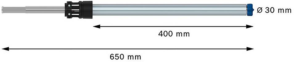 Cylindrisches Werkzeug mit zwei gemessenen Längen: 400 mm und 650 mm; Durchmesser 30 mm.