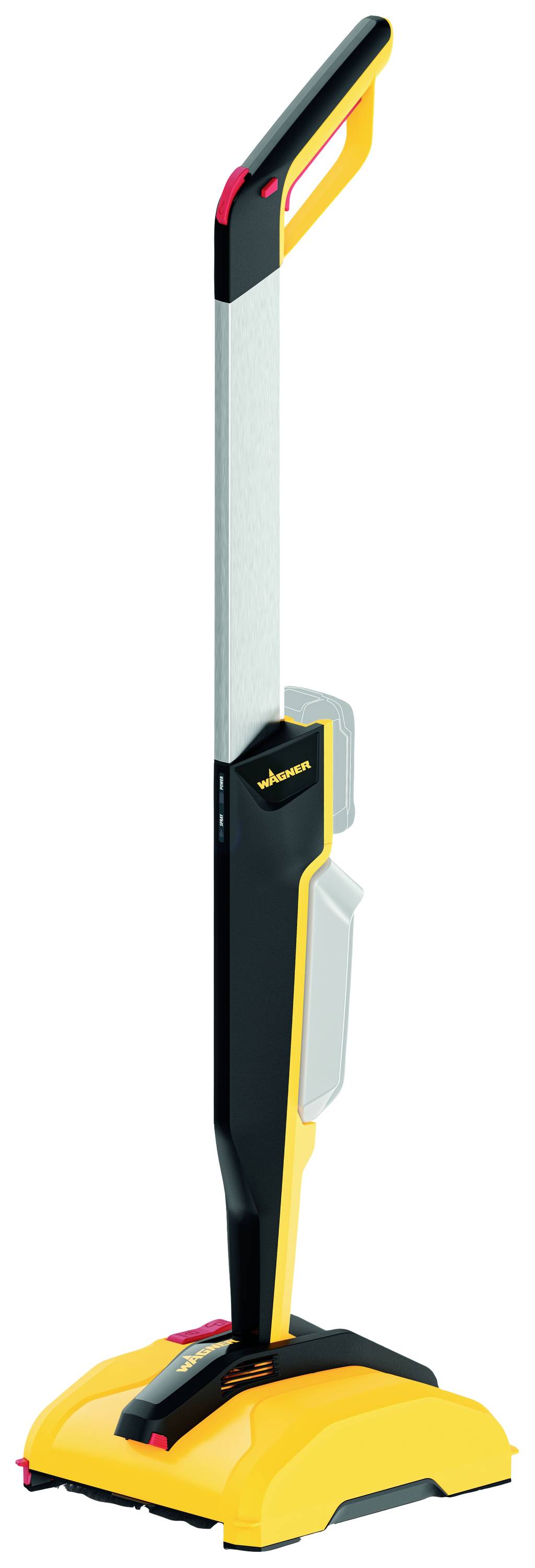 Kabelloser gelber Staubsauger mit langem Griff, geeignet für das schnelle Reinigen von Hartböden und Teppichen im Haushalt.