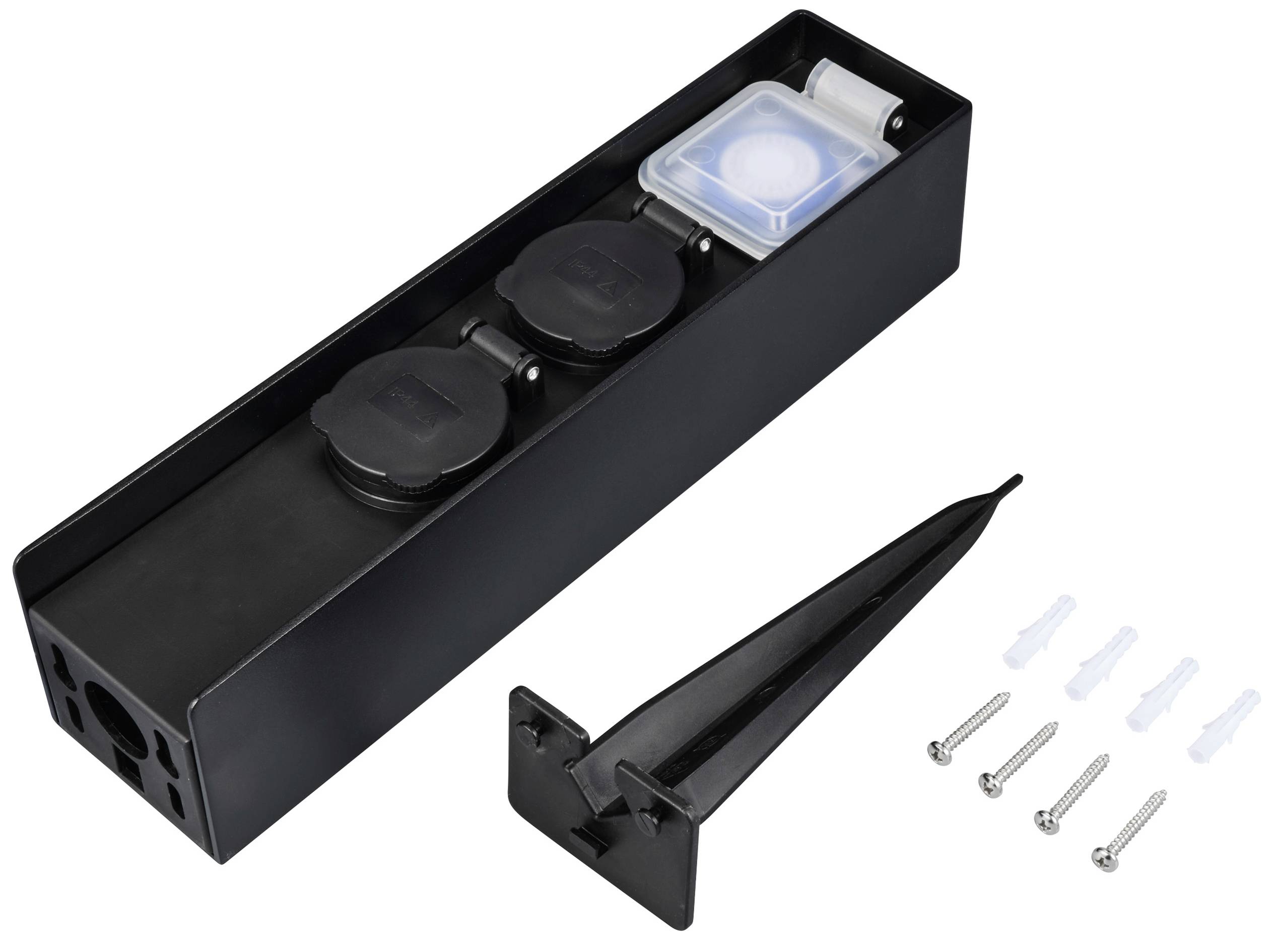 Sygonix SY-6121656 Gartensteckdose mit Zeitschaltuhr 2fach Schwarz erhöhter Berührungsschutz, mit Erdspieß, mit Zeitschaltuhr