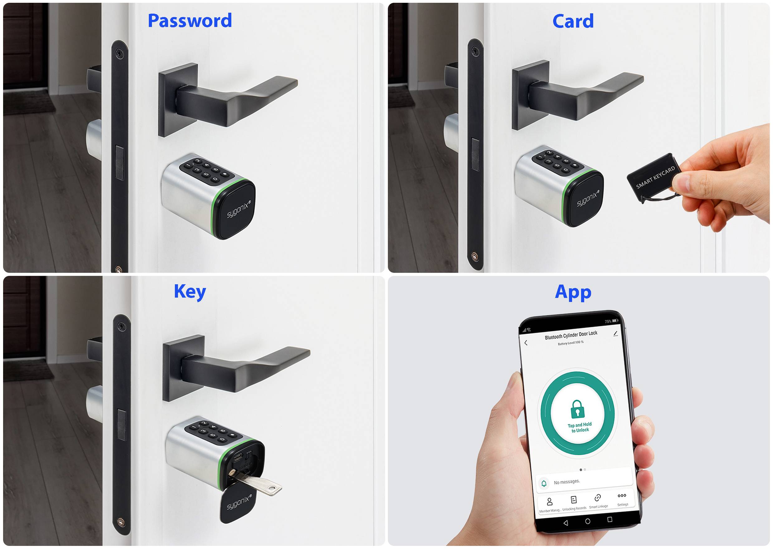 Sygonix SY-6121660 Sicherheitszylinder 3 V/DC Bluetooth-fähig, mit beleuchteter Tastatur