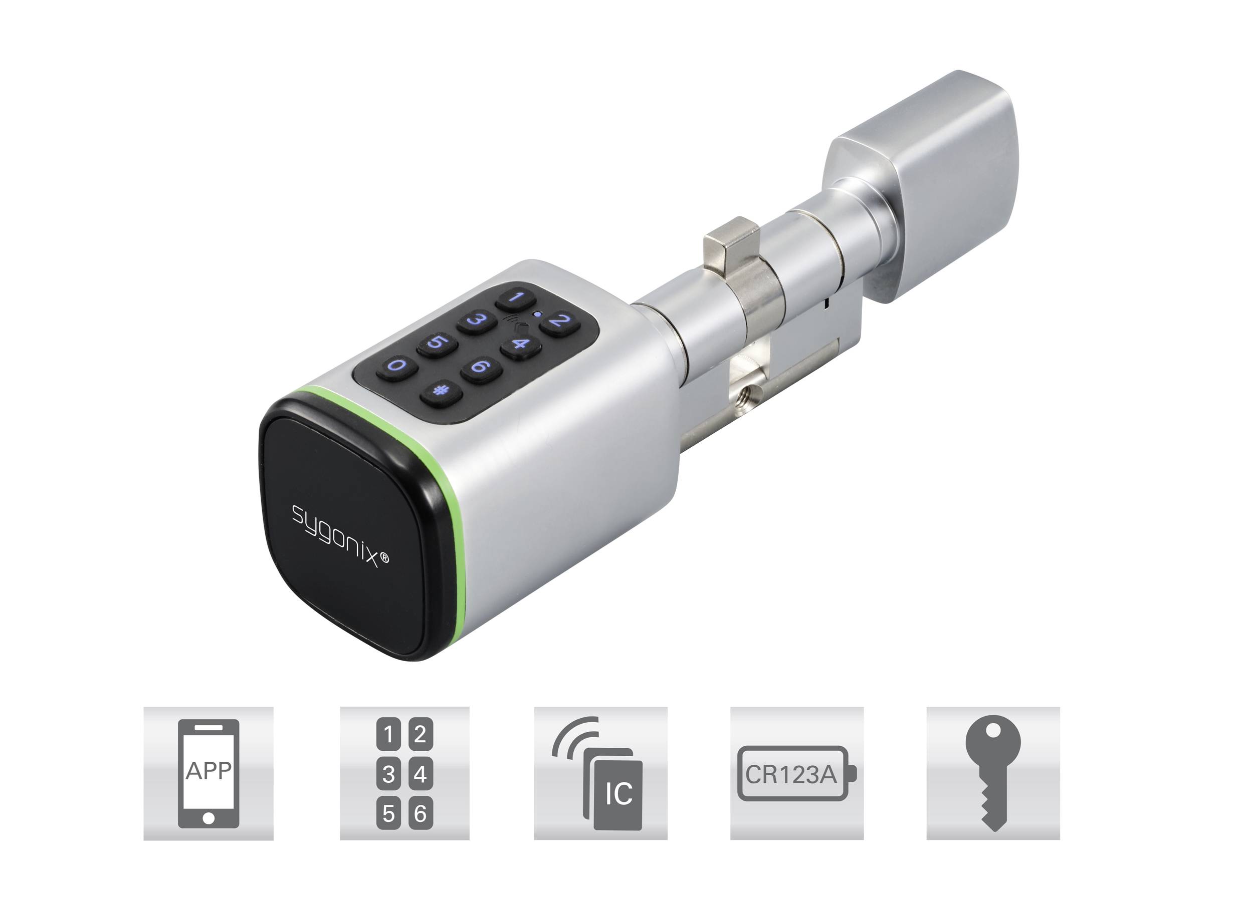 Sygonix SY-6121660 Sicherheitszylinder 3 V/DC Bluetooth-fähig, mit beleuchteter Tastatur