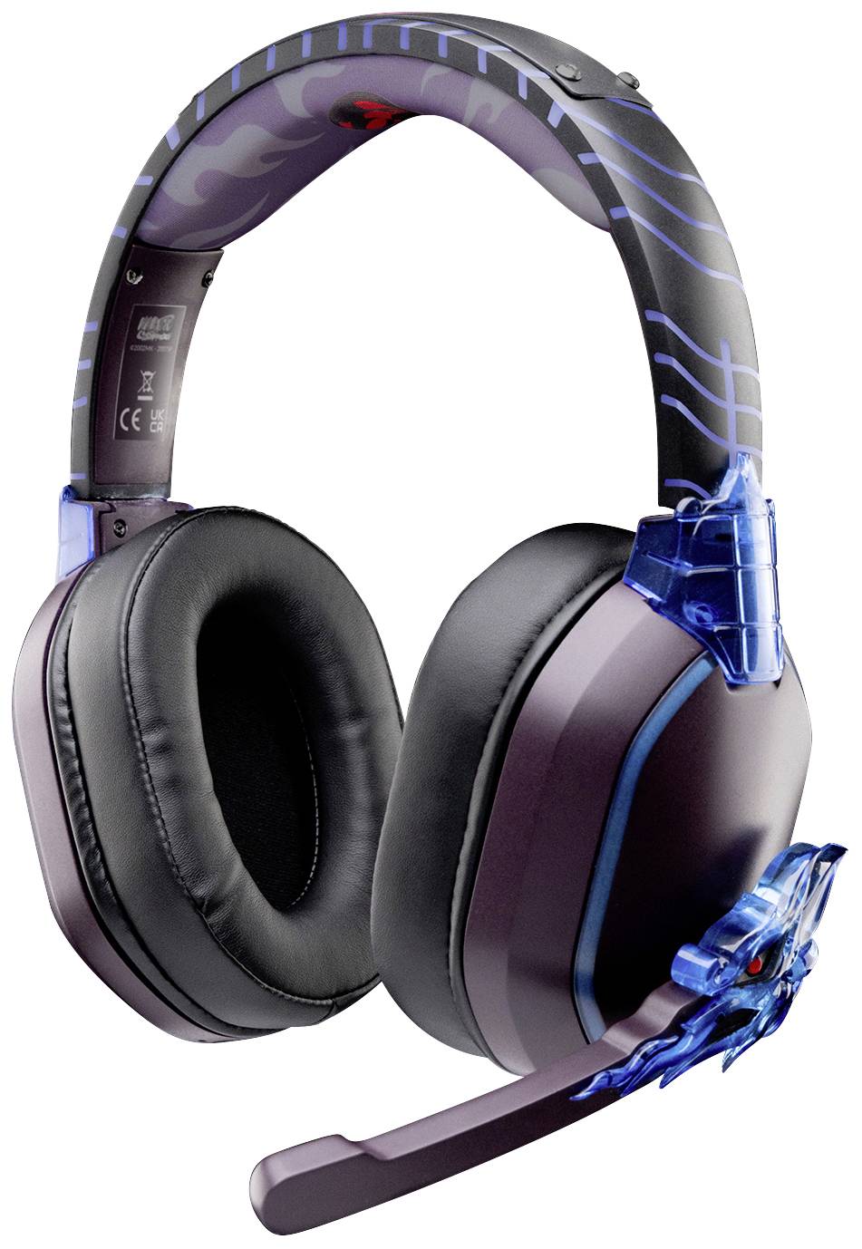 Gaming-Headset mit Mikrofon, schwarz-blaues Design, geschlossene Ohrmuscheln, ergonomisch gepolstert, für immersive Spielerlebnisse.