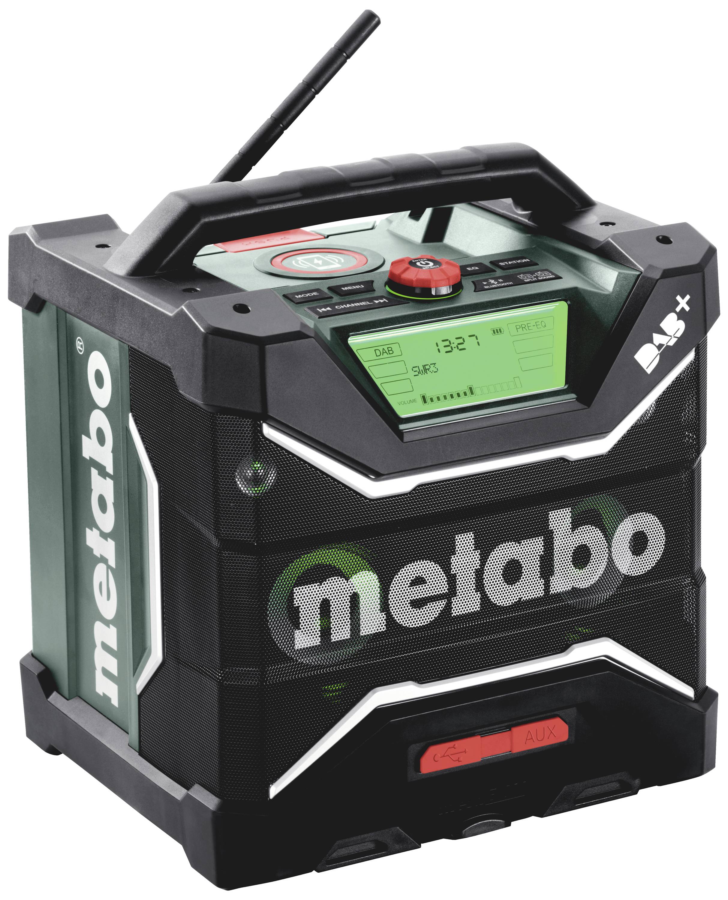 Metabo RC 12-18 32W BT DAB+ Baustellenradio DAB+, UKW, FM DAB+, UKW, Bluetooth®, AUX Akku-Ladefunktion, spritzwassergeschützt, staubdicht, stoßfes