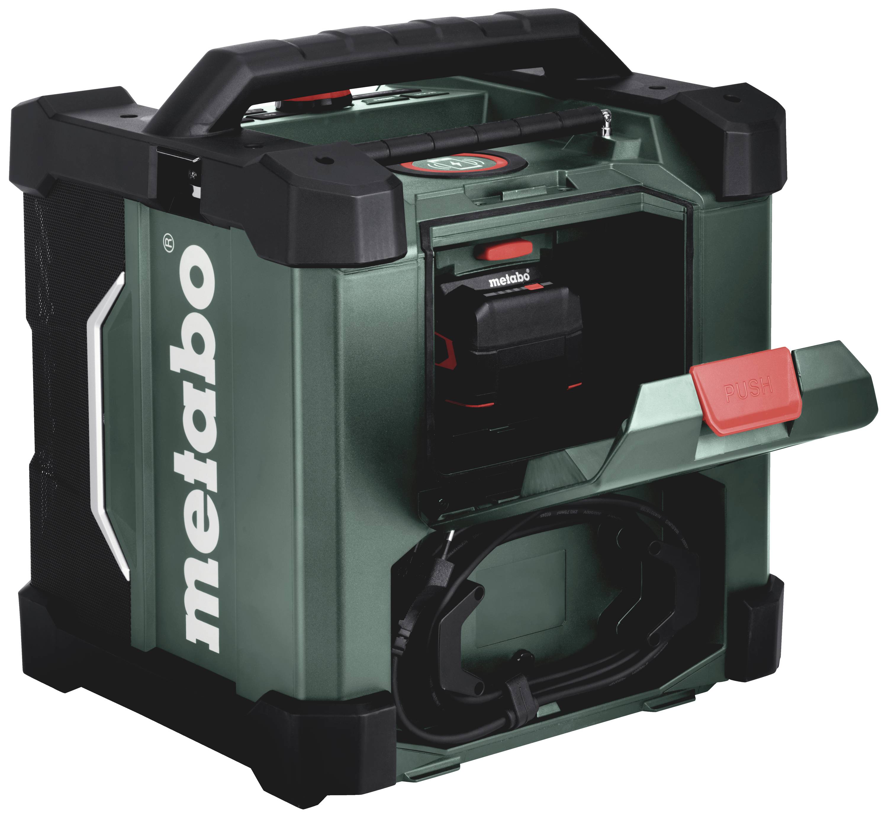 Metabo RC 12-18 32W BT DAB+ Baustellenradio DAB+, UKW, FM DAB+, UKW, Bluetooth®, AUX Akku-Ladefunktion, spritzwassergeschützt, staubdicht, stoßfes