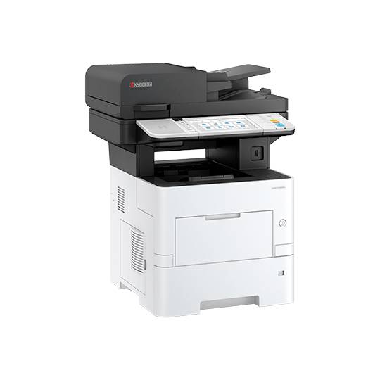 Multifunktionsdrucker mit Touchdisplay und mehreren Papierfächern, geeignet für Bürogebrauch.