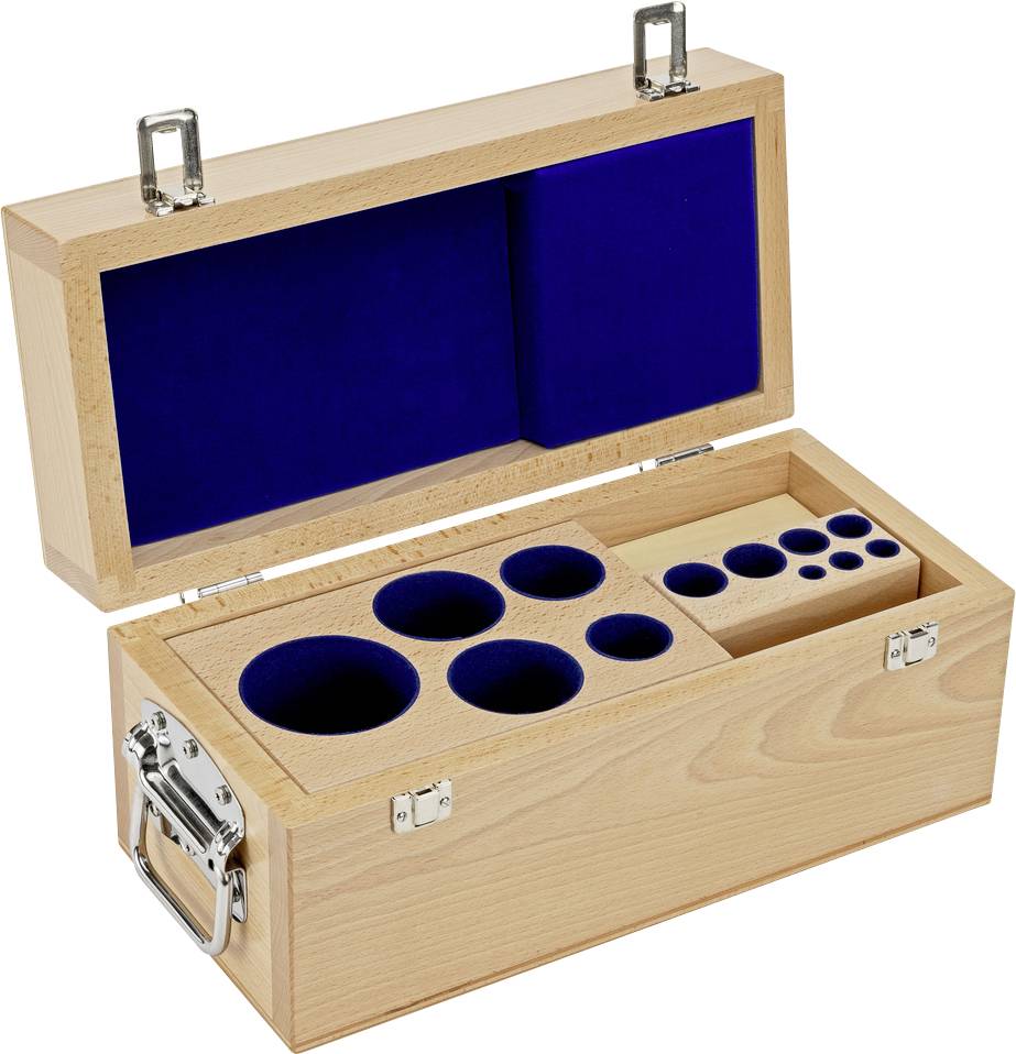 Kern Holz-Gewichtsetui 313-080-100, für Nennwerte 1 mg - 5 kg, für Klassen E1+E2+F1, für Bauform Knopf/Kompakt