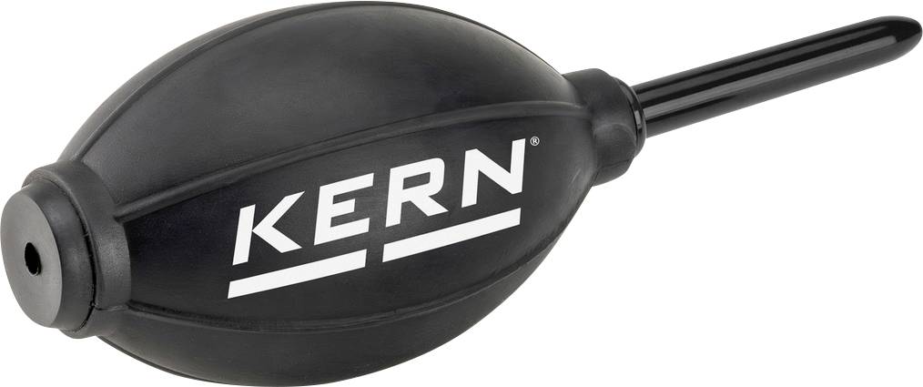 Schwarzer Blasebalg mit der Aufschrift 'KERN', verwendet zum Reinigen oder Entfernen von Staubpartikeln von Oberflächen oder Geräten.