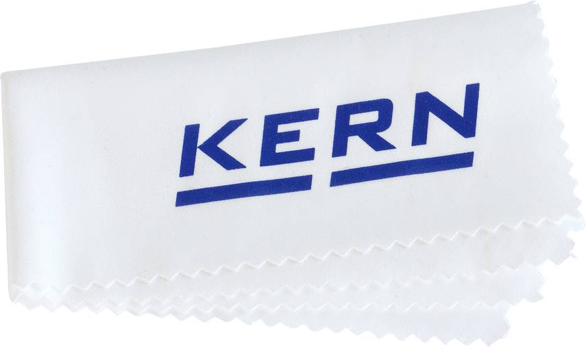 Ein weißes Reinigungstuch mit dem blauen Aufdruck 'KERN'.