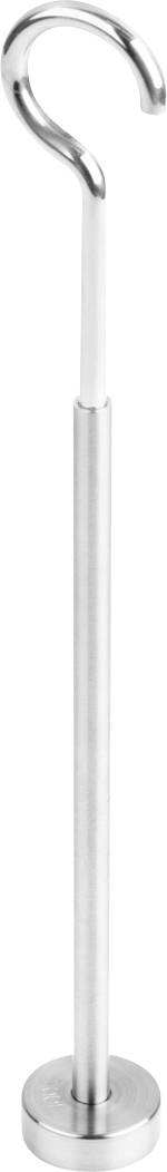 Ein metallischer Papierrollenhalter in moderner, schlanker Bauweise, stehend mit rundem Sockel und gebogenem Haken oben.