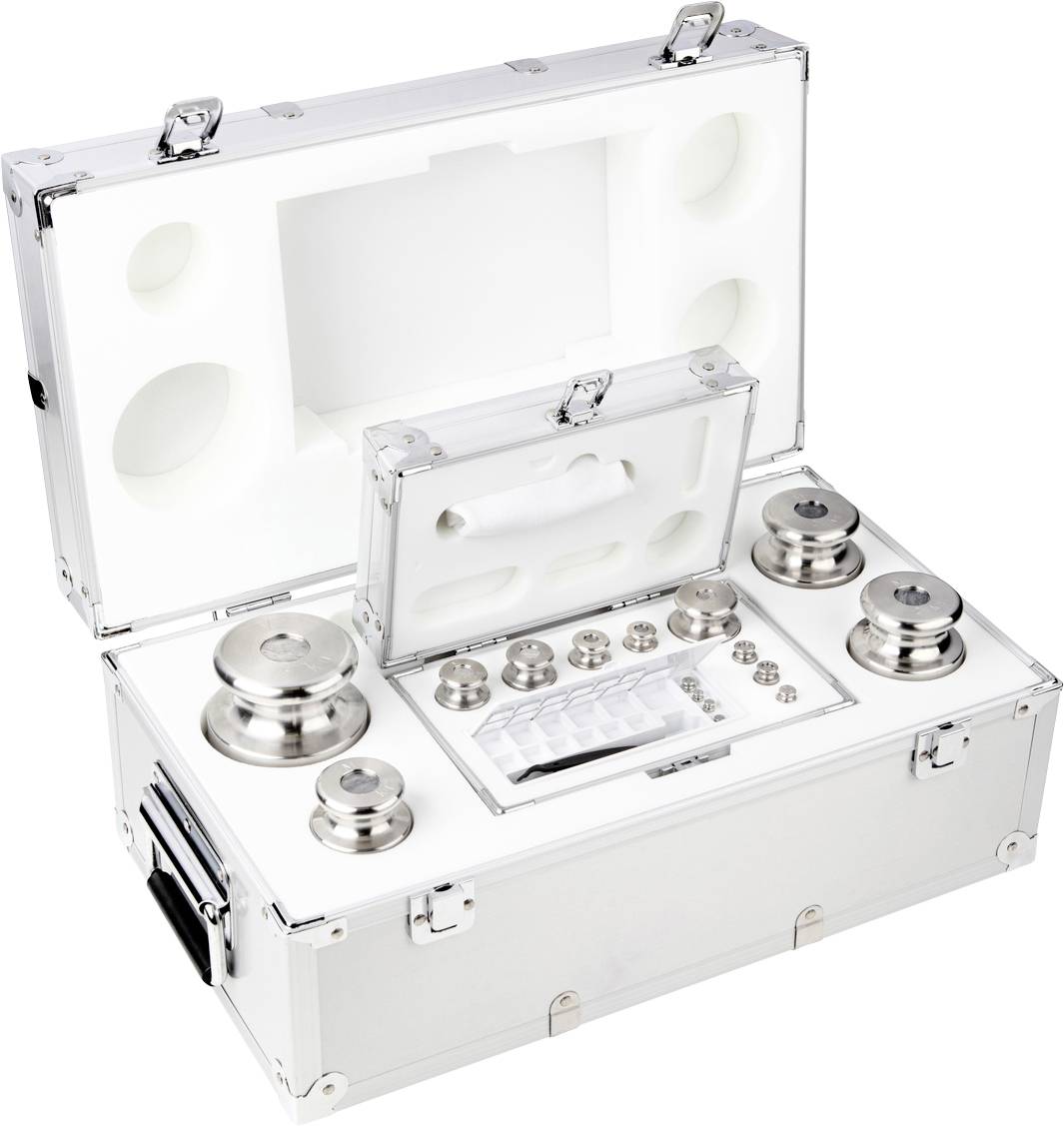 Kern Gewichtsatz 354-086, OIML-Klasse M2, Nennwert 1g - 5 kg, Knopf, Edelstahl feingedreht, im Aluminiumetui