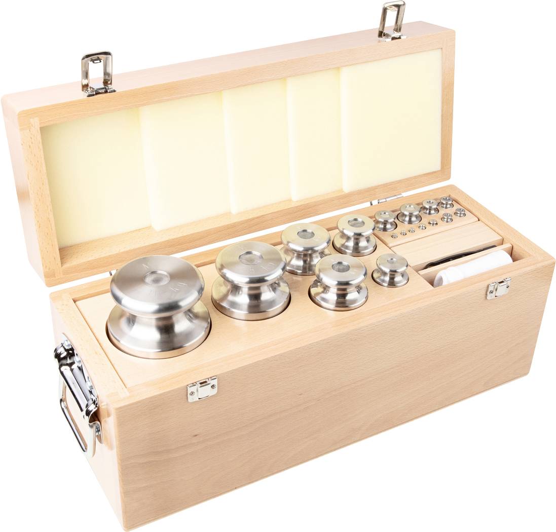 Kern Gewichtsatz 354-09, OIML-Klasse M2, Nennwert 1g - 10 kg, Knopf, Edelstahl feingedreht (OIML), im Holzetui