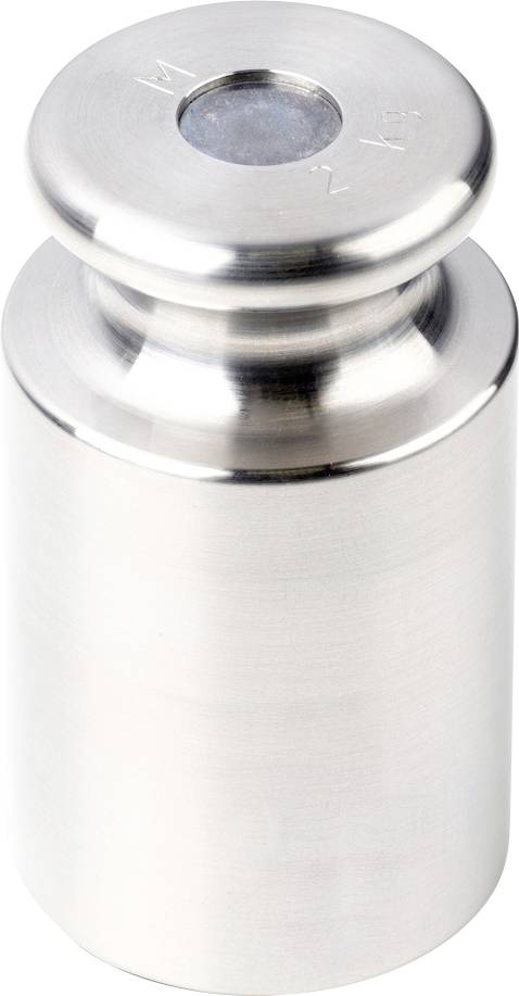 Metallisches Gewicht mit schlanker zylindrischer Form und abgerundeter Spitze, auf der '1 kg' eingraviert ist.