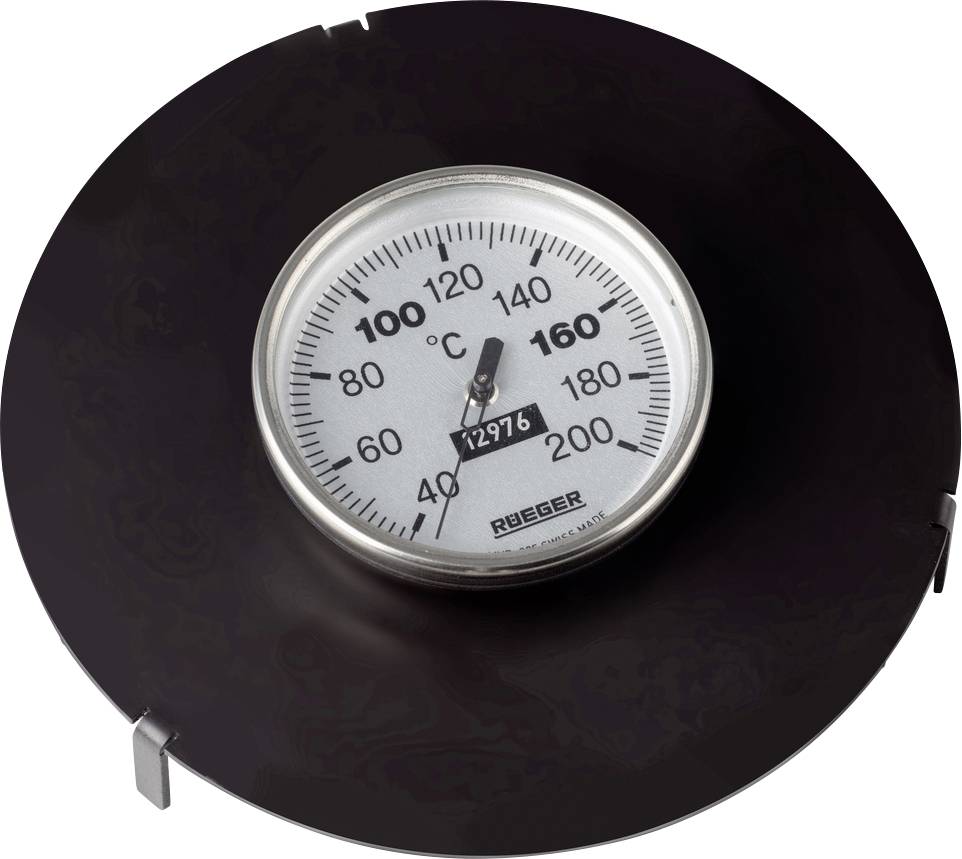 Thermometer zeigt Temperaturanzeige von 0 bis 200 Grad Celsius mit Schwerpunkt auf 80 Grad. Umfeld scheint technisch oder industriell.