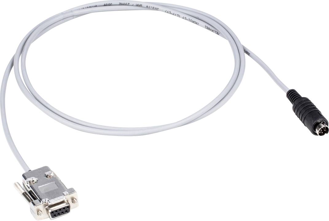 Kabel mit RS232-Stecker und Rundstecker auf der anderen Seite, geeignet für Datenverbindungen zwischen Geräten.