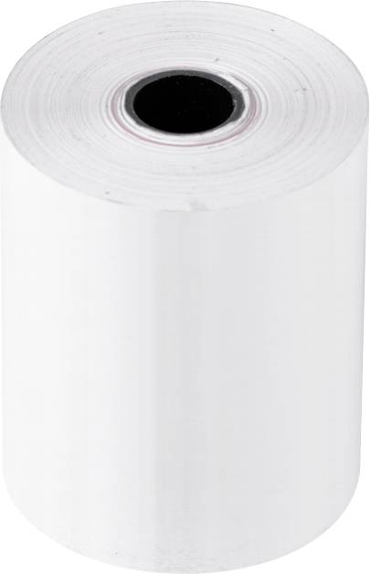 Eine Rolle weißes Thermopapier mit schwarzem Innenkern, häufig verwendet für Kassenbons oder Belege.