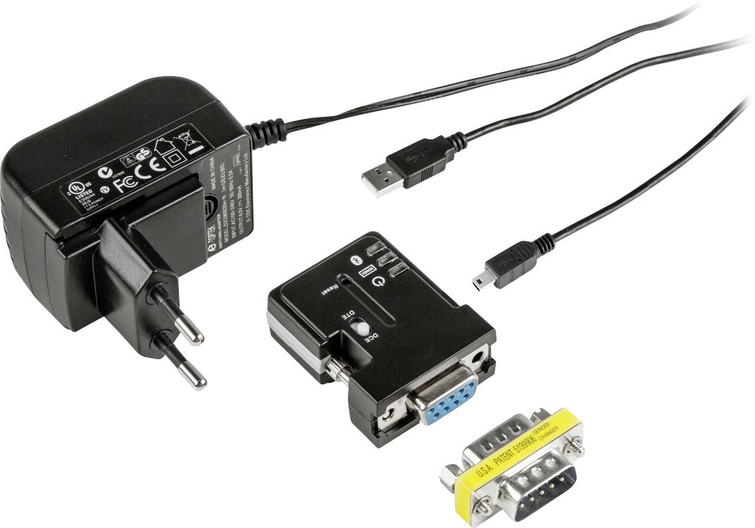 USB-Adapter-Set mit Netzteil, USB- auf RS232-Adapter und Geschwindigkeitsregler. Ideal für serielle Verbindungen.