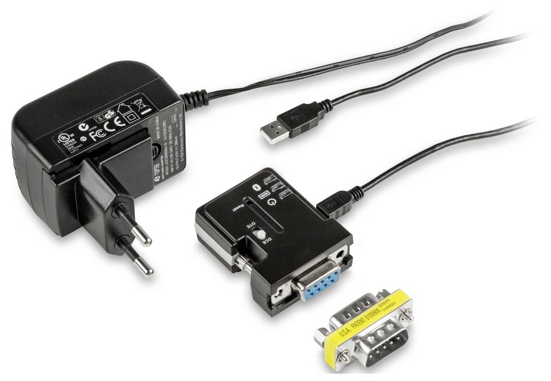 Netzteil, USB-zu-Seriell-Wandler und Adapterstecker. Verwendet, um serielle Geräte mit modernen Computern zu verbinden.