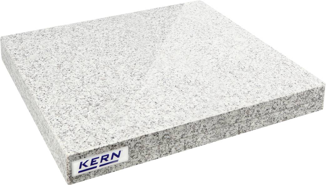 Granit-Prüfplatte mit hellgrauer, gesprenkelter Oberfläche und KERN-Logo an der Seite, ideal für Präzisionsmessungen.