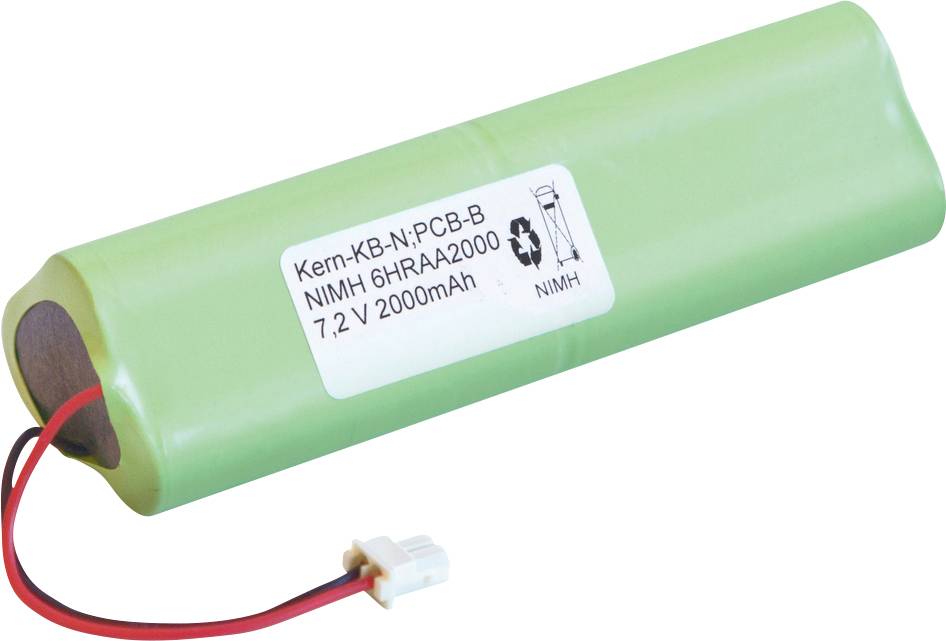 Grüner 7,2V 2000mAh NiMH-Akku mit Kabel und Stecker. Text auf dem Akku: 'Kern-KB-N-PCB-B NIMH 6HR-AA2000'.