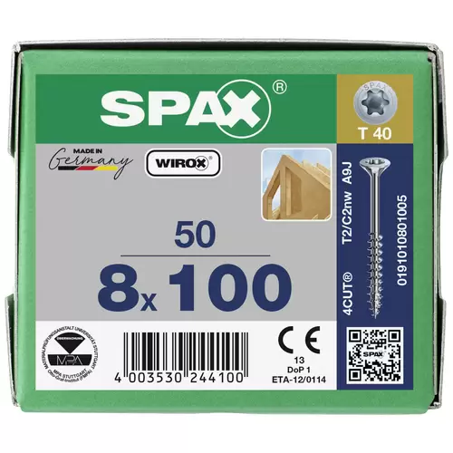 SPAX 0191010801005 Holzschraube 8mm 100mm T-STAR plus Stahl WIROX 50St. SPAX 0191010801005 Holzschraube 8mm 100mm T-STAR plus Stahl WIROX 50St.