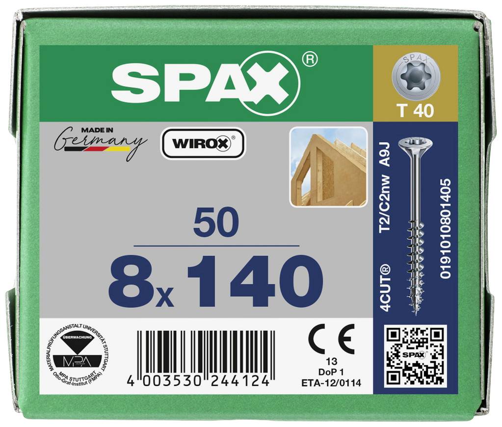 SPAX 0191010801405 Holzschraube 8mm 140mm T-STAR plus Stahl WIROX 50St.