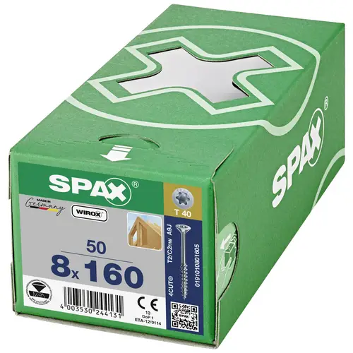 SPAX 0191010801605 Holzschraube 8 mm 160 mm T-STAR plus Stahl WIROX 50 St. SPAX 0191010801605 Holzschraube 8 mm 160 mm T-STAR plus Stahl WIROX 50 St.