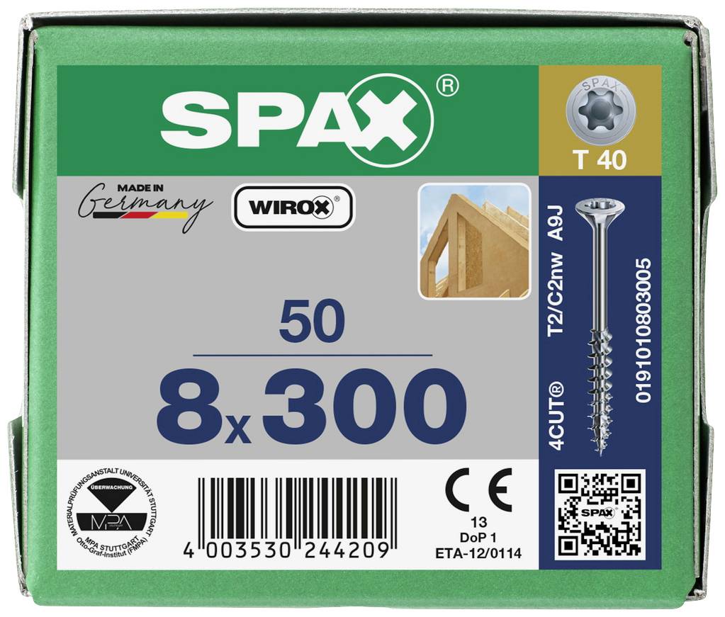 SPAX 0191010803005 Holzschraube 8mm 300mm T-STAR plus Stahl WIROX 50St.