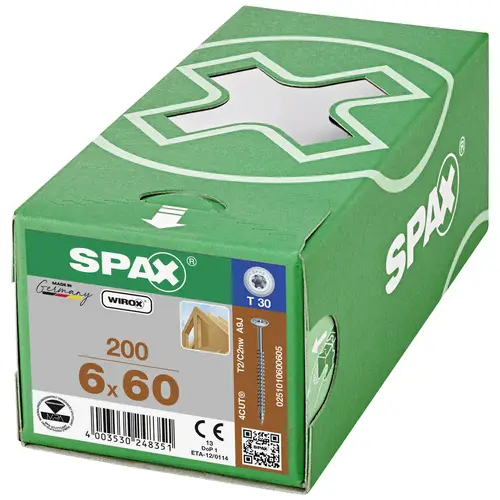 SPAX 0251010600605 Holzschraube 6mm 60mm T-STAR plus Stahl WIROX 200St. SPAX 0251010600605 Holzschraube 6mm 60mm T-STAR plus Stahl WIROX 200St.