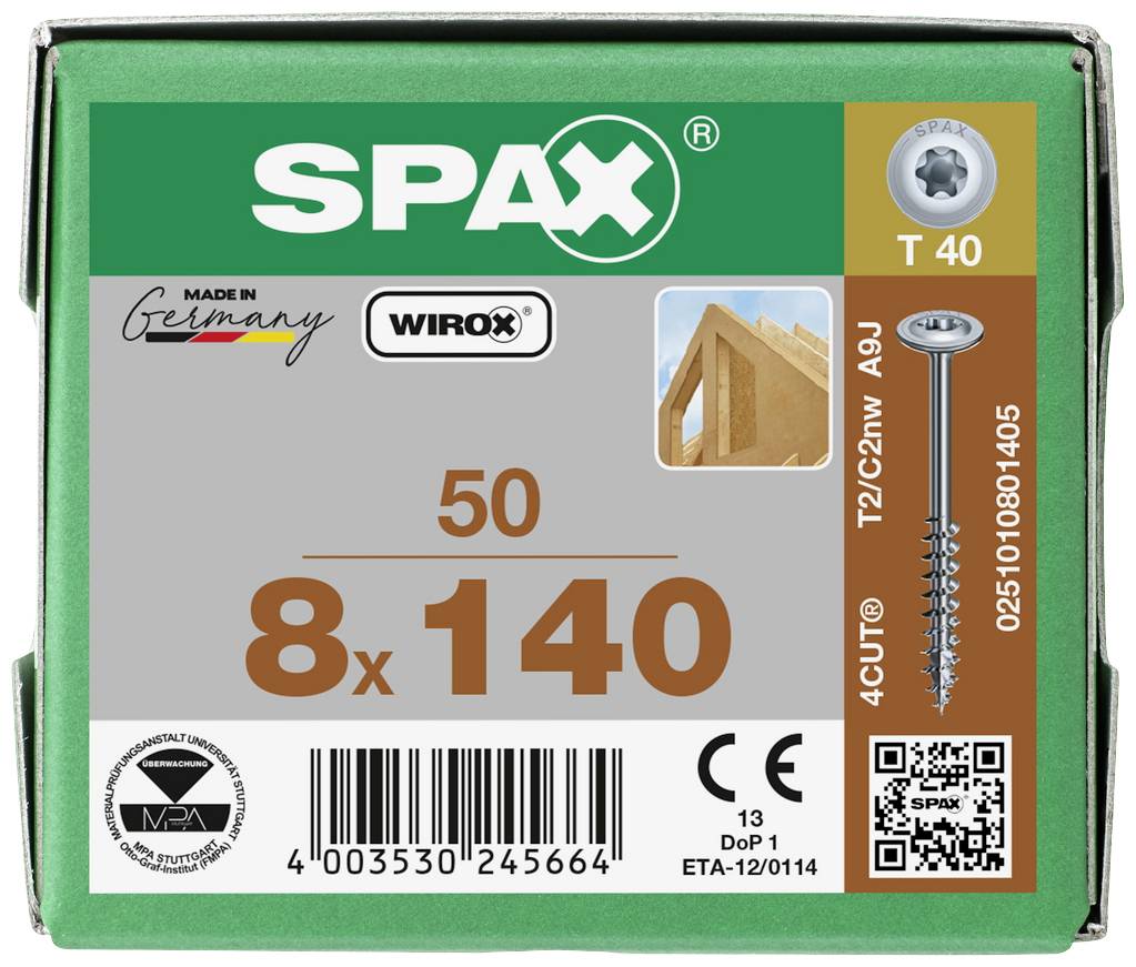 SPAX 0251010801405 Holzschraube 8mm 140mm T-STAR plus Stahl WIROX 50St.