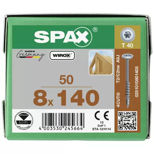 SPAX 0251010801405 Holzschraube 8mm 140mm T-STAR plus Stahl WIROX 50St. SPAX 0251010801405 Holzschraube 8mm 140mm T-STAR plus Stahl WIROX 50St.