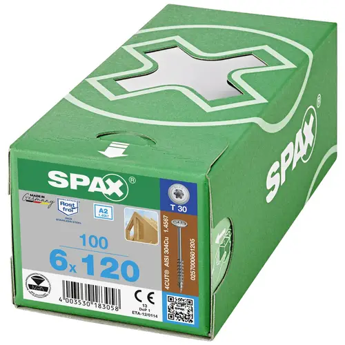 SPAX 0257000601005 Holzschraube 6mm 100mm T-STAR plus Edelstahl A2 100St. SPAX 0257000601005 Holzschraube 6mm 100mm T-STAR plus Edelstahl A2 100St.