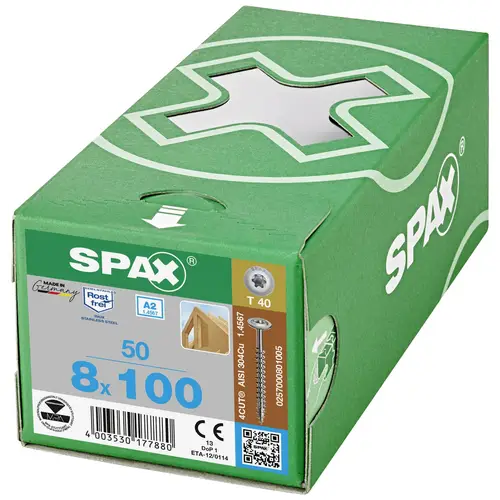SPAX 0257000800805 Holzschraube 8 mm 80 mm T-STAR plus Edelstahl A2 50 St. SPAX 0257000800805 Holzschraube 8 mm 80 mm T-STAR plus Edelstahl A2 50 St.