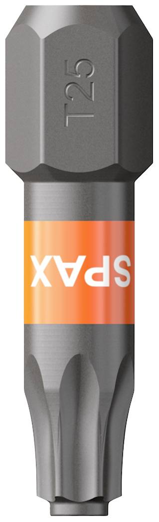 Bitsatz für Schraubendreher mit Torx T25-Kopf, grau mit oranger Markierung 'SPAX', geeignet für Holzschrauben.