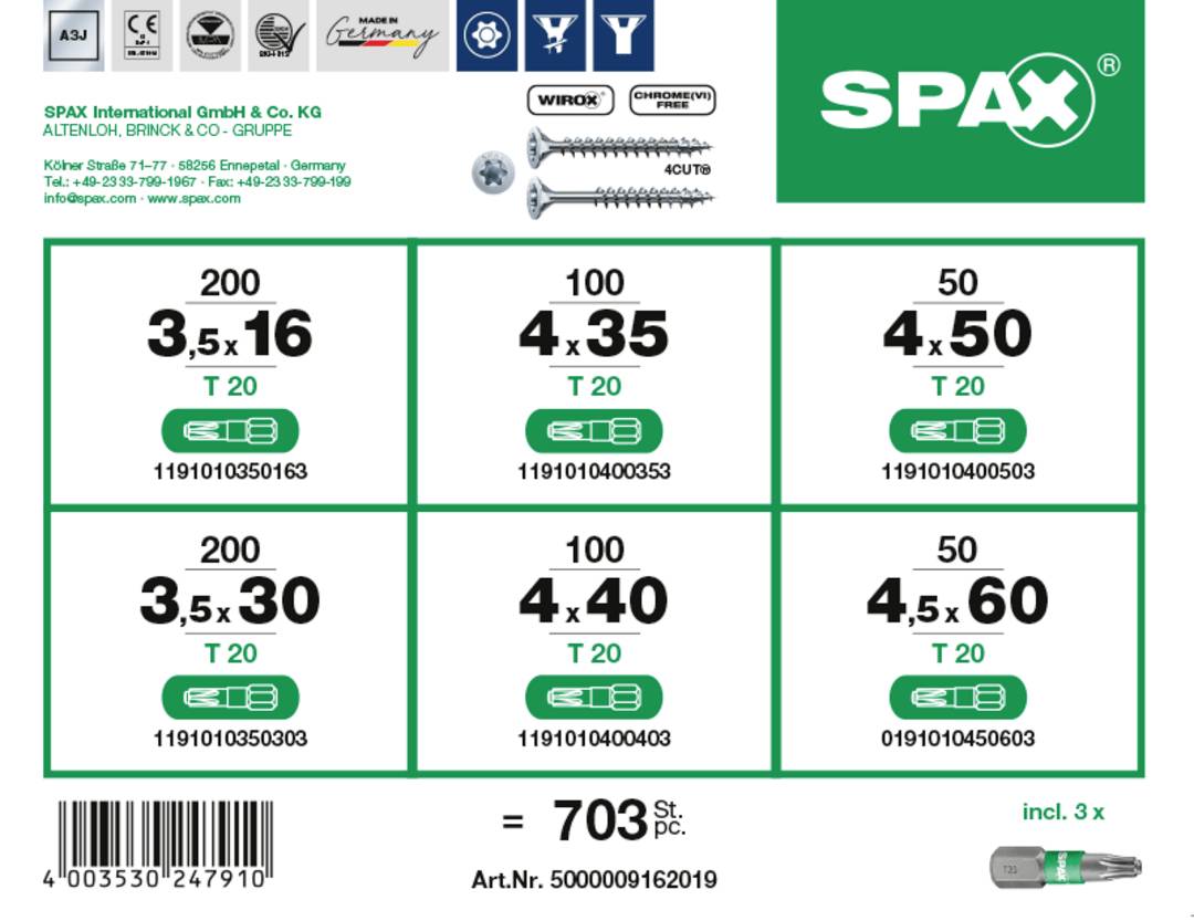 SPAX 5000009162019 Kombi-Schrauben-Sortiment 1 Set