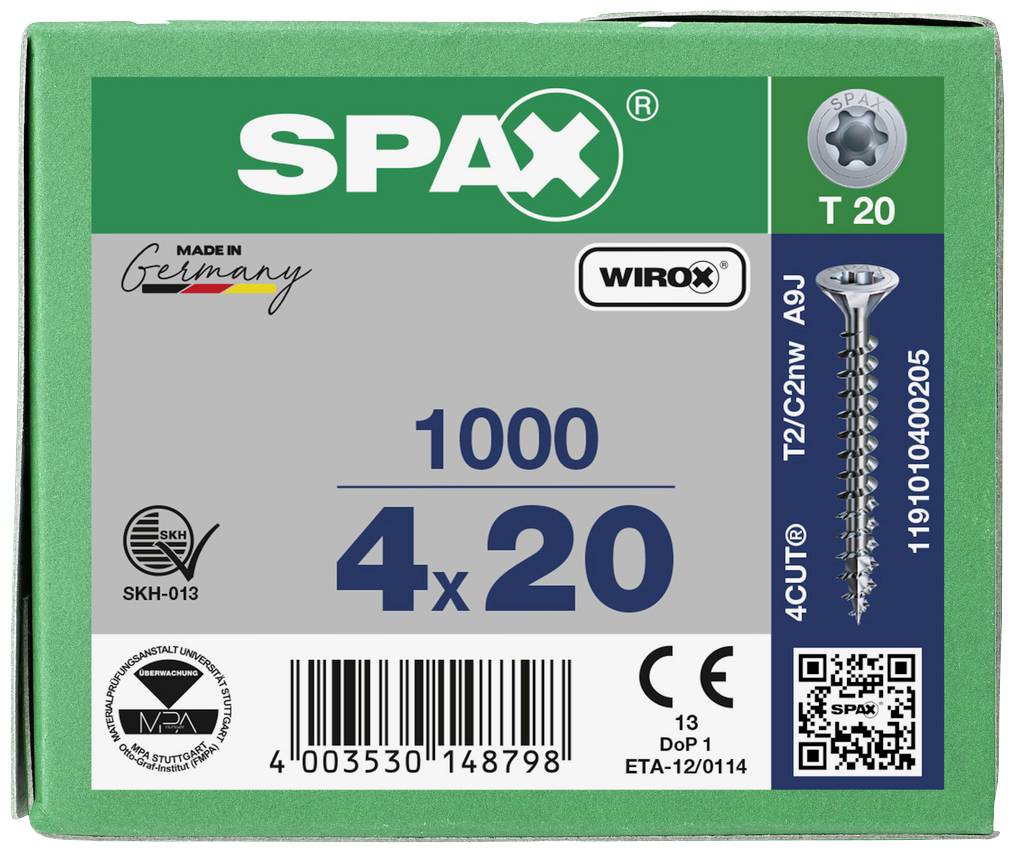 SPAX 1191010400205 Holzschraube 4mm 20mm T-STAR plus Stahl WIROX 1000St.