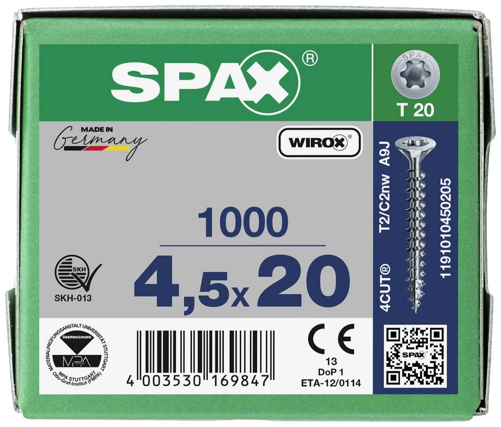 SPAX 1191010450205 Holzschraube 4.5mm 20mm T-STAR plus Stahl WIROX 1000St.