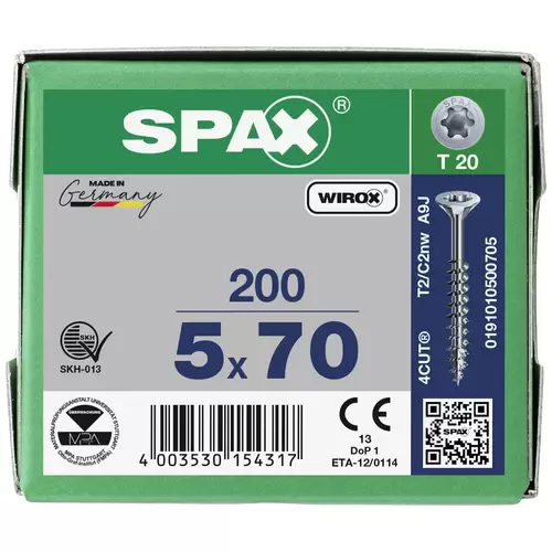 SPAX 0191010500705 Holzschraube 5mm 70mm T-STAR plus Stahl WIROX 200St. SPAX 0191010500705 Holzschraube 5mm 70mm T-STAR plus Stahl WIROX 200St.