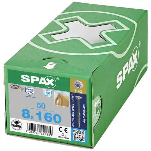 SPAX 0197000801605 Holzschraube 8mm 160mm T-STAR plus Edelstahl A2 50St. SPAX 0197000801605 Holzschraube 8mm 160mm T-STAR plus Edelstahl A2 50St.