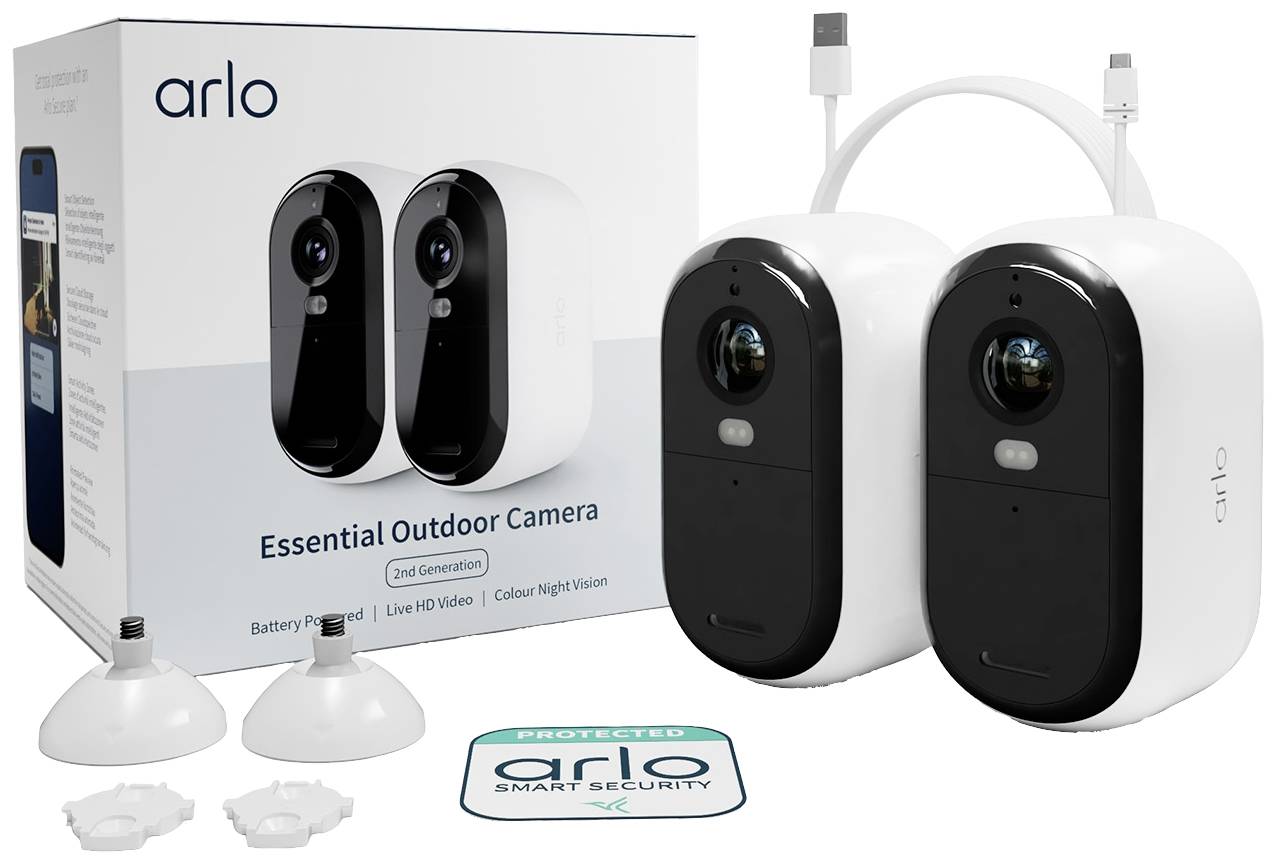 ARLO ESSENTIAL2 XL FHD OUTDOOR CAMERA 2-PACK VMC2252-100EUS WLAN IP-Überwachungskamera-Set mit 2 Kameras 1920 x 1080 Pixel