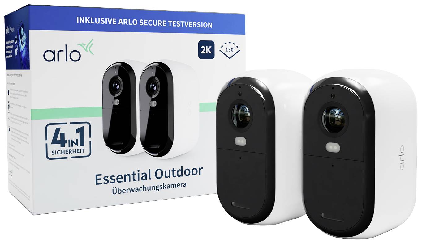 ARLO ESSENTIAL2 2K OUTDOOR CAMERA 2-PACK VMC3250-100EUS IP-Überwachungskamera-Set mit 2 Kameras 2688 x 1520 Pixel